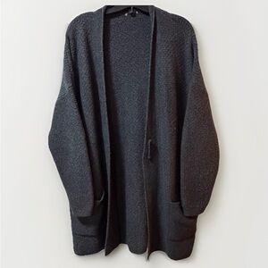 Grey Chunky Knit Open-Front Cardigan - Large